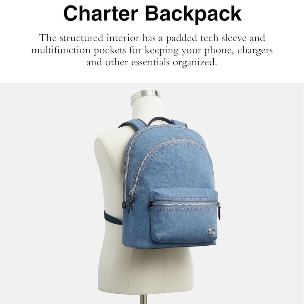 NWT COACH Charter Backpack Blue Indigo Denim CR764 Large Full Size - Picture 13 of 13